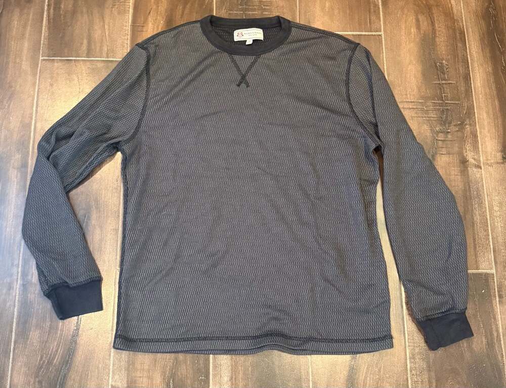 Wallace & Barnes Gray and Black Waffle Knit Long Sleeve Thermal Shirt